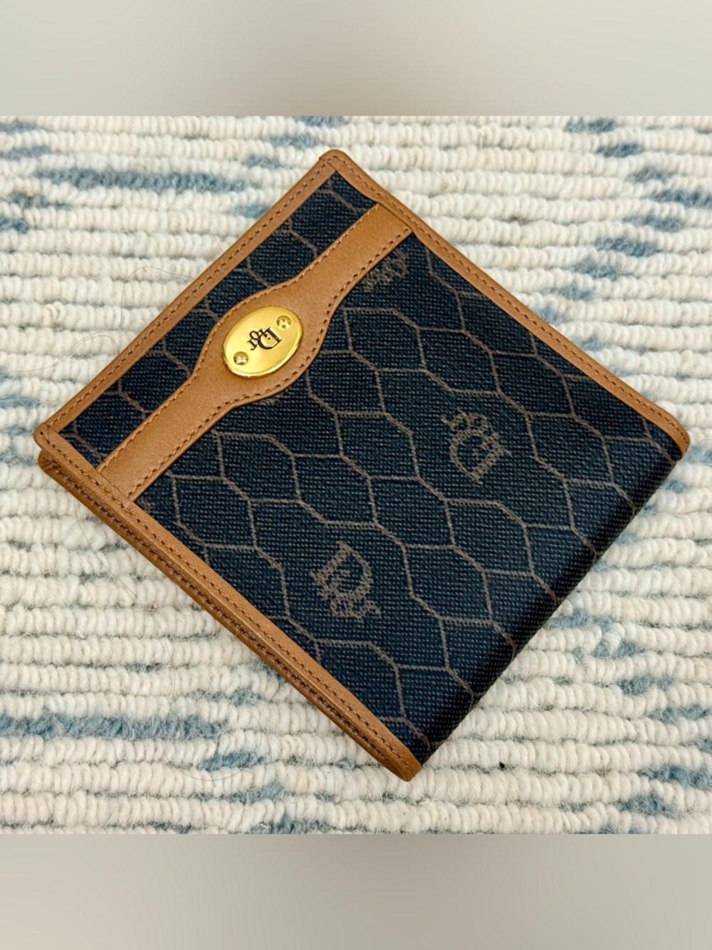 DIOR Vintage Unisex Icon Brown Honeycomb Monogram Canvas Leather Bifold Wallet - Picture 6 of 16